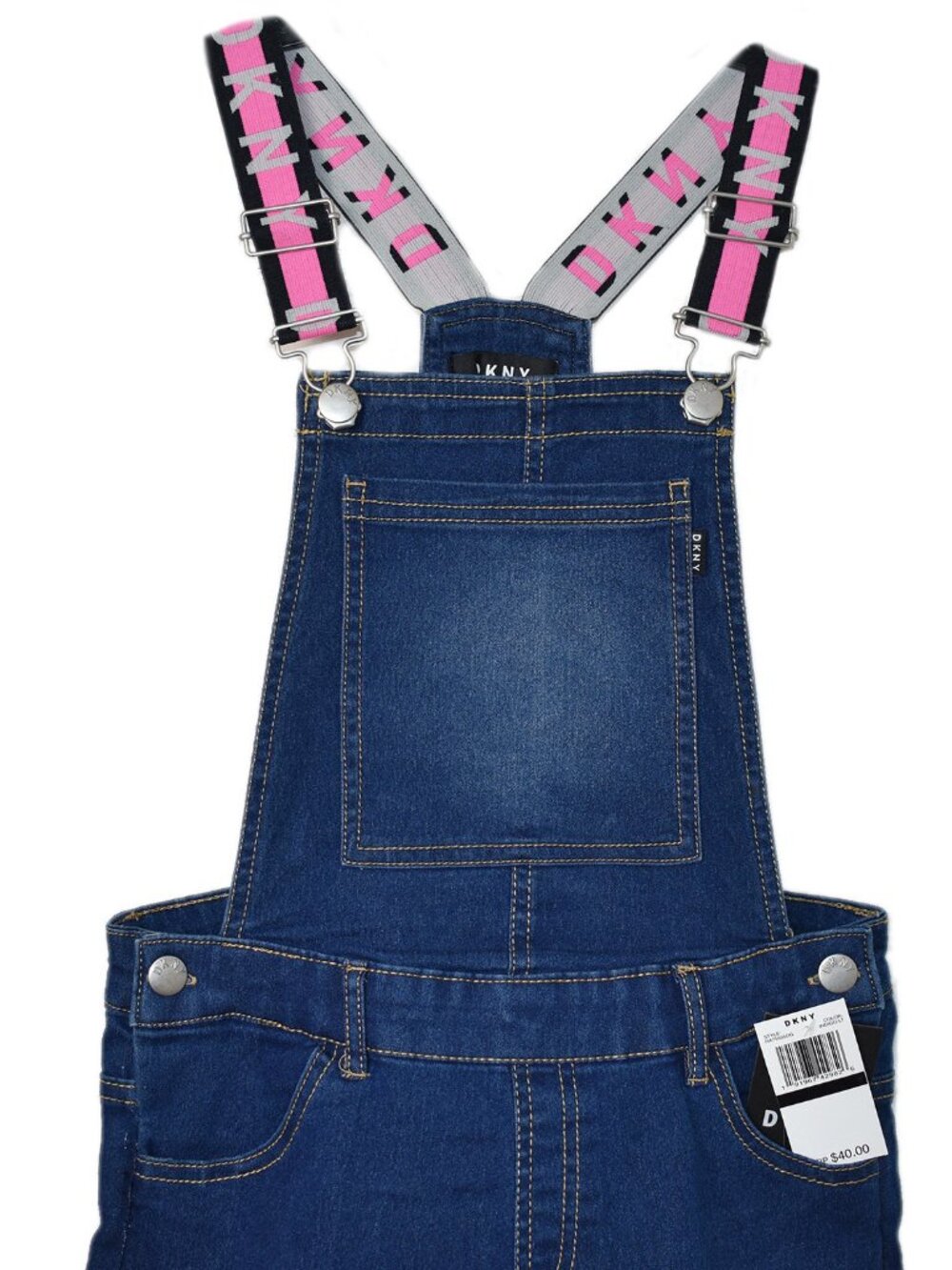 DKNY Girls Denim Shorts Overalls Stretch Jeans Jumpsuit Indigo Junior Size 10 - Picture 4 of 5